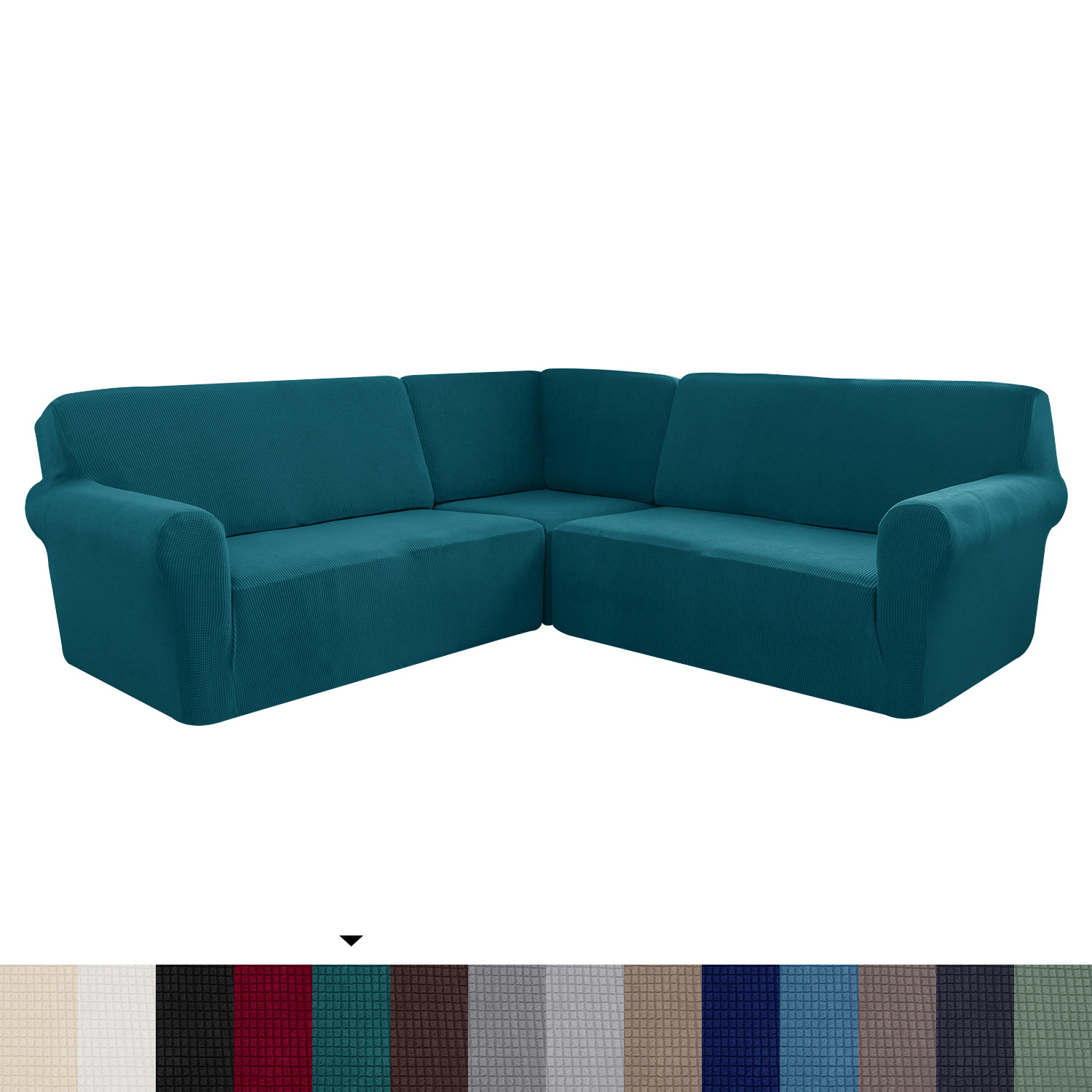 Cross-Border Stretch Pineapple Grid 5-Seater Solid Color Full Coverage Private Seat Party Corner L-Shaped Sofa Cover_voghion.com