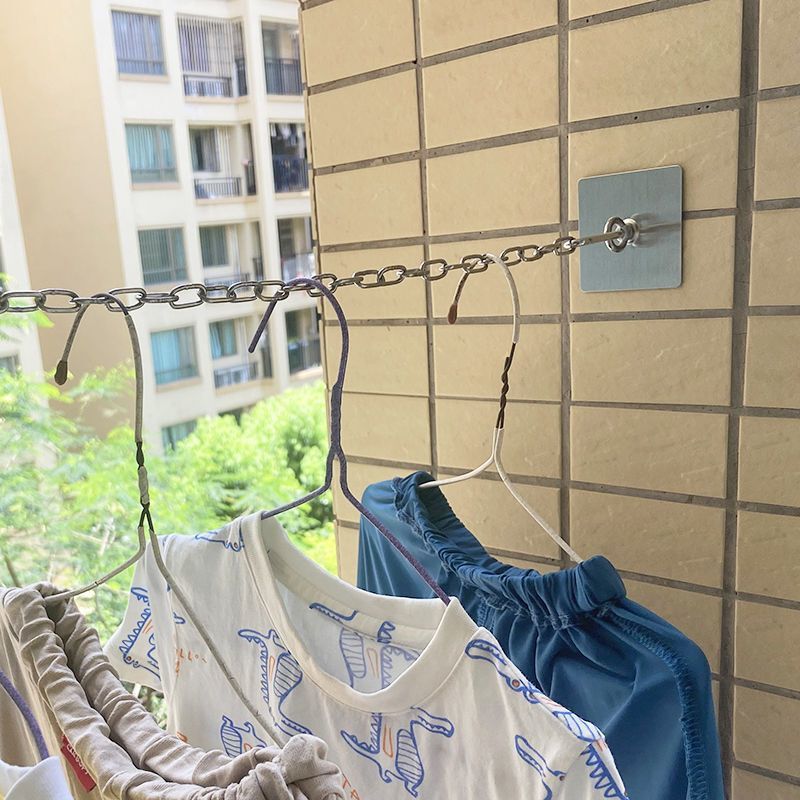 Balcony Hole-free Pull Rope Clothes Hook Pull Ring Exterior Wall Stainless Steel Nail-free Ceiling Lantern Net Hook