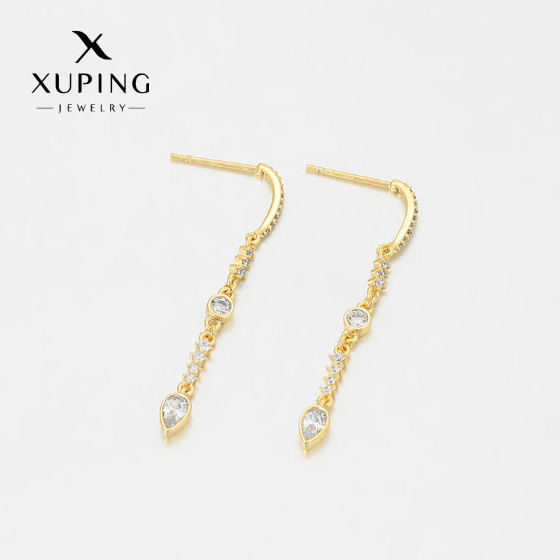 Xuping estilo simple orejas largas bordas aleación de cobre chapado 14k color europeo y americano nicho transfronterizo aretes de gota de agua