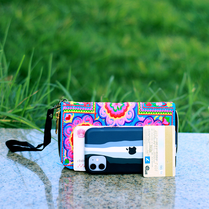 2021 nueva cartera de mujer de lana larga de mujer billetera bordada de mujer estilo étnico de gran capacidad doble tirón embrague