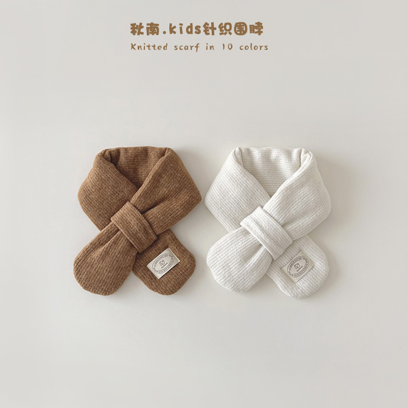 Qiunan Korean Children's Scarf Winter New Style Ins Solid Color Cross-Knit Warm Windproof Baby Neck Warmer Wholesale