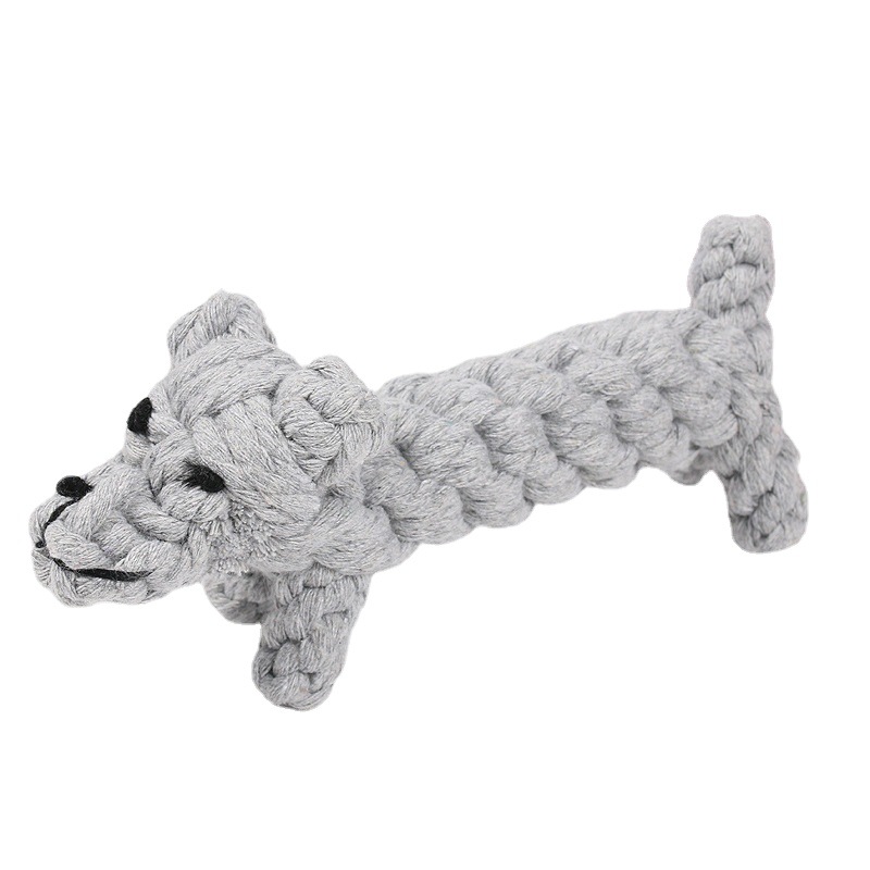 Fábrica directa juguetes de mascotas gris perros de dientes de grasa cuerda de dientes juguetes perros nudos cuerda de algodón trenzado juguetes interactivos