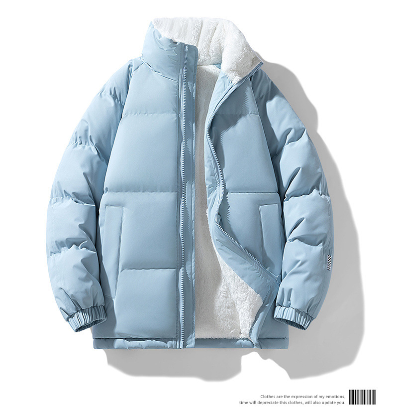 冬の子羊の綿服のダウン綿服の男性のスタンドカラーの屋外パン服の厚い保温コートのカップルの綿入れ