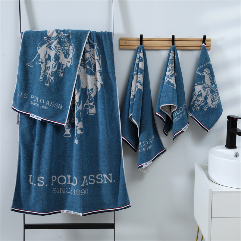 Business Gift Five-Piece Set 100% Cotton Polo Dark Cotton Bath Towel Sports Towel Square Towel Towel Gift Box Antibacterial