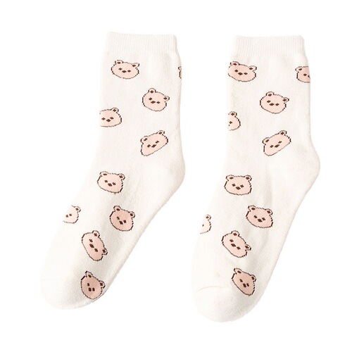 Socks women's mid-calf socks towel winter stockings spring and autumn cotton socks plus velvet thickened stockings winter warm autumn and winter