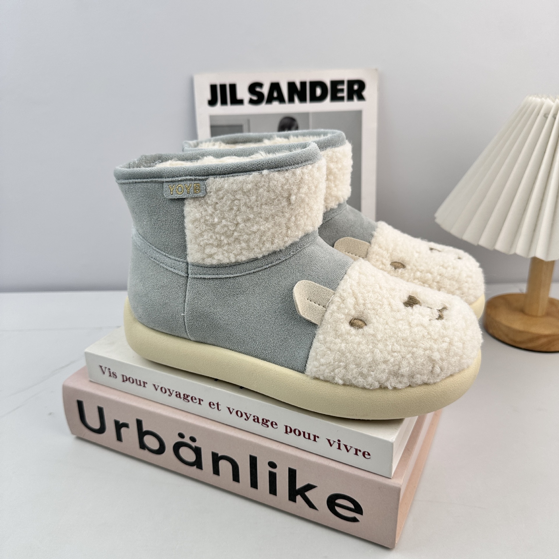 YANBO 2025 invierno nuevas botas de invierno más vello grueso calentamiento botas de nieve de dibujos animados conejo zapatos de mujer