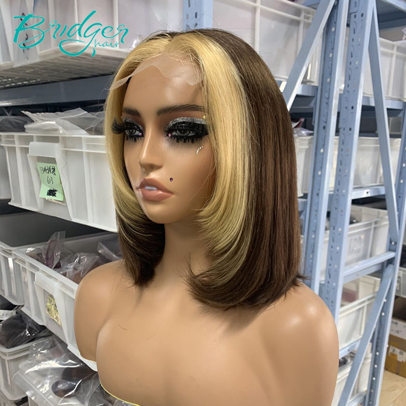 4*4 doble trama BOB cabello real castaño con tocado de color rubio_voghion.com