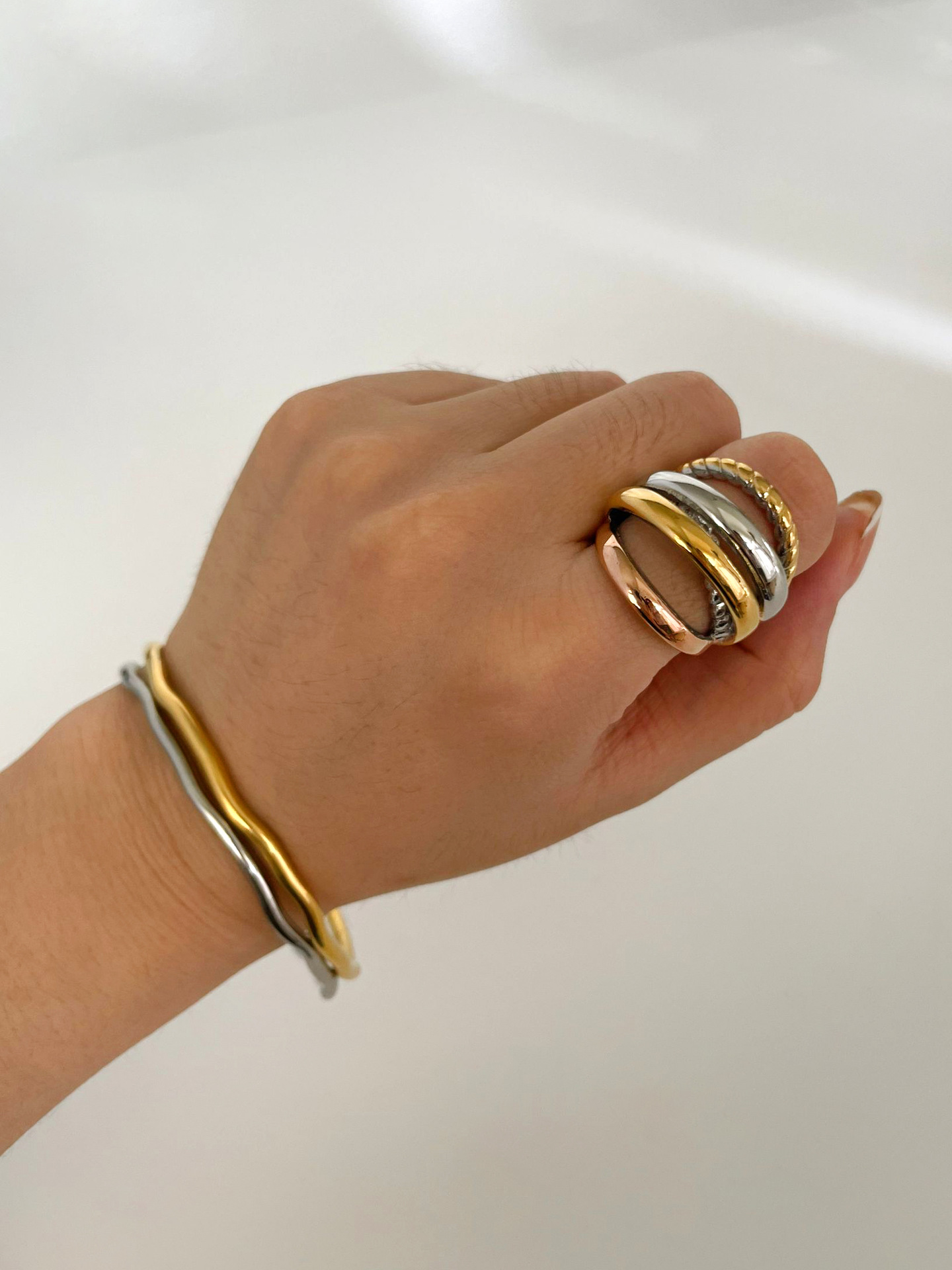 1 Piece Quantity PVD Coated Real Gold Plated Geometric 304 Stainless Steel Vintage Style Classic Style Waterproof Non Tarnish Surgical Steel Rings