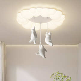 奶油风小熊儿童卧室灯吸顶灯全光谱护眼男女孩泡泡球云朵房间灯具