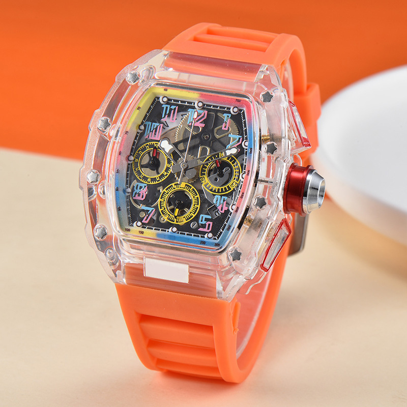 Nuovo orologio al quarzo con botte di vino per il commercio estero, orologio alla moda colorato in cristallo trasparente, orologio da coppia_voghion.com