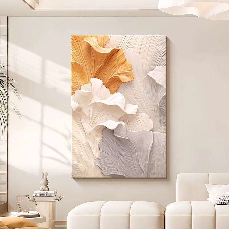 Cream Style Living Room Decorative Painting Abstract Art Ginkgo Floor Painting Sofa Background Wall Mural Atmospheric Entrance Hanging Painting