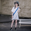 T-shirt dress, children's cotton skirt, long jacket, summer clothing, Korean style, children's clothing, mid-length, with short sleeve, suitable for teen