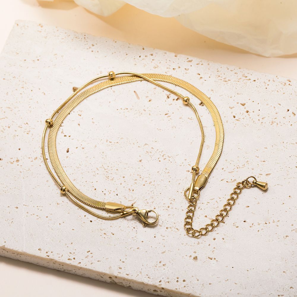 Elegant Double Layer Titanium Steel Bracelet Chain 18k Gold Vacuum Plated Non Fading For Stacking Jewelry Accessory_voghion.com