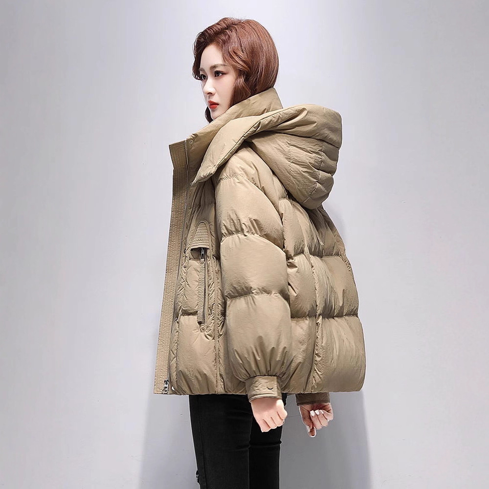 2025 invierno nuevo algodón corto encapuchado grueso abrigo de moda suelto coreano grueso abrigo de algodón cálido abrigo