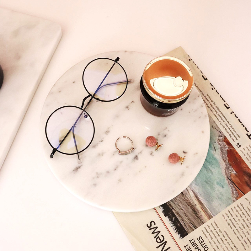 Bandeja de mármol natural semi-ovalada bandeja de almacenamiento cosméticos accesorios de tiro decoración suave del hogar