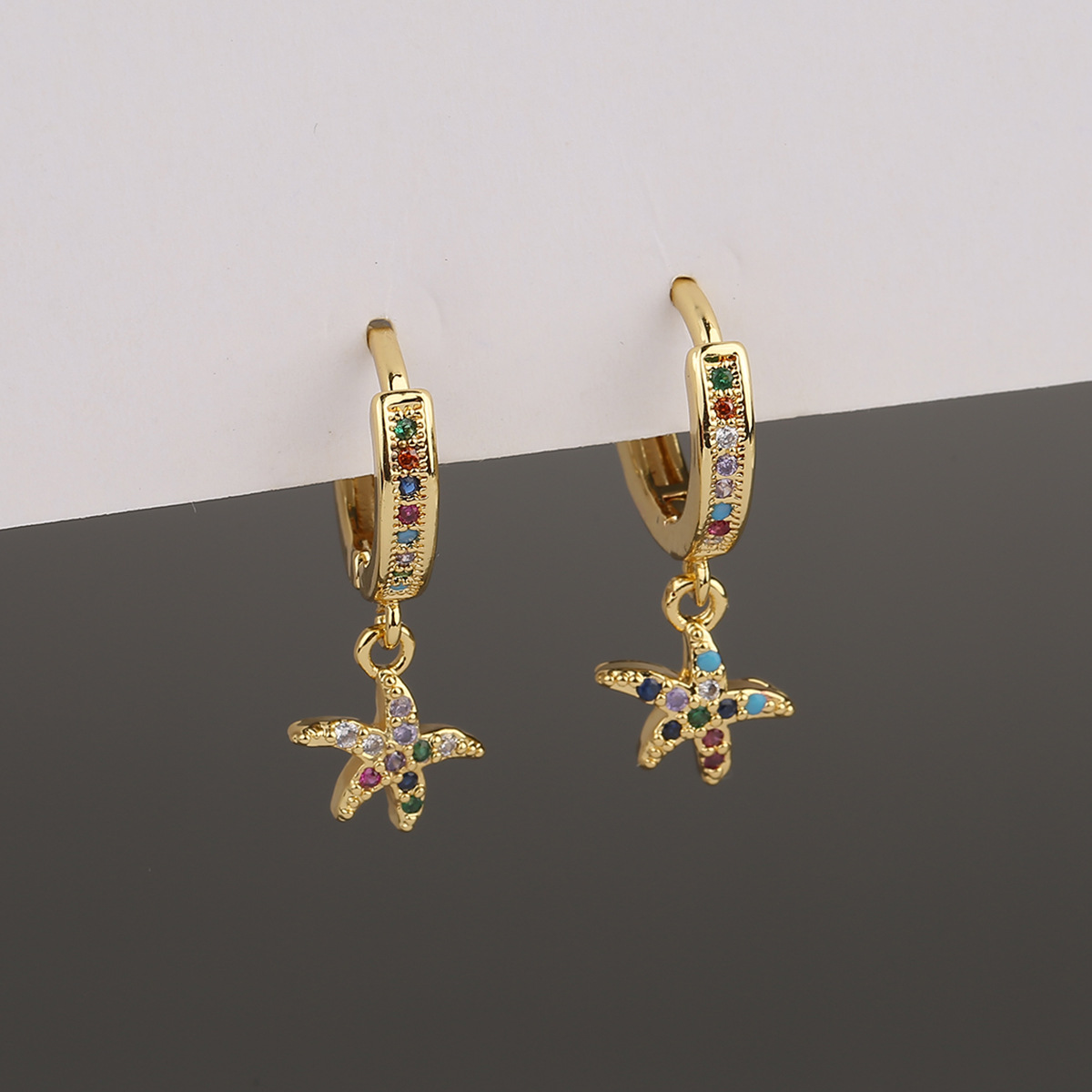 New Fashion Color Round Zircon Starfish Earrings display picture 5