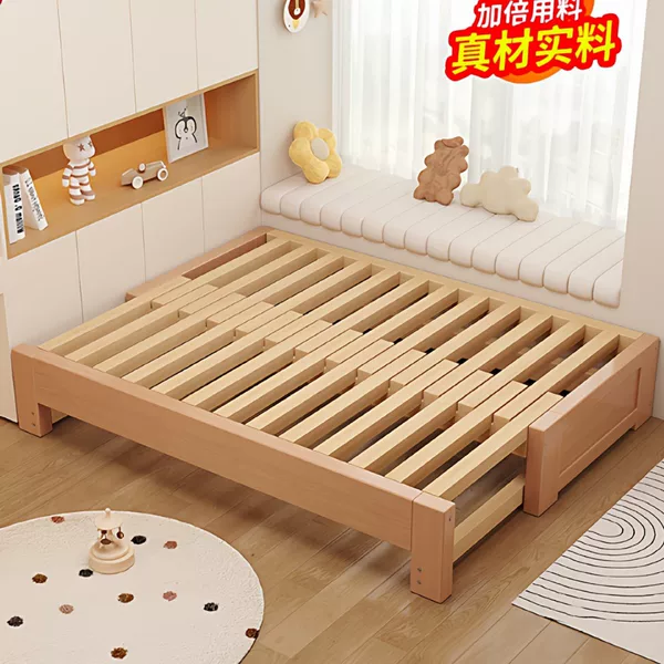 Beech Wood Sofa Bed, Foldable, Dual-Purpose, Multifunctional Tatami, Single/Double, Small Apartment, Pull-Out, Retractable, Sliding Bed, Solid Wood