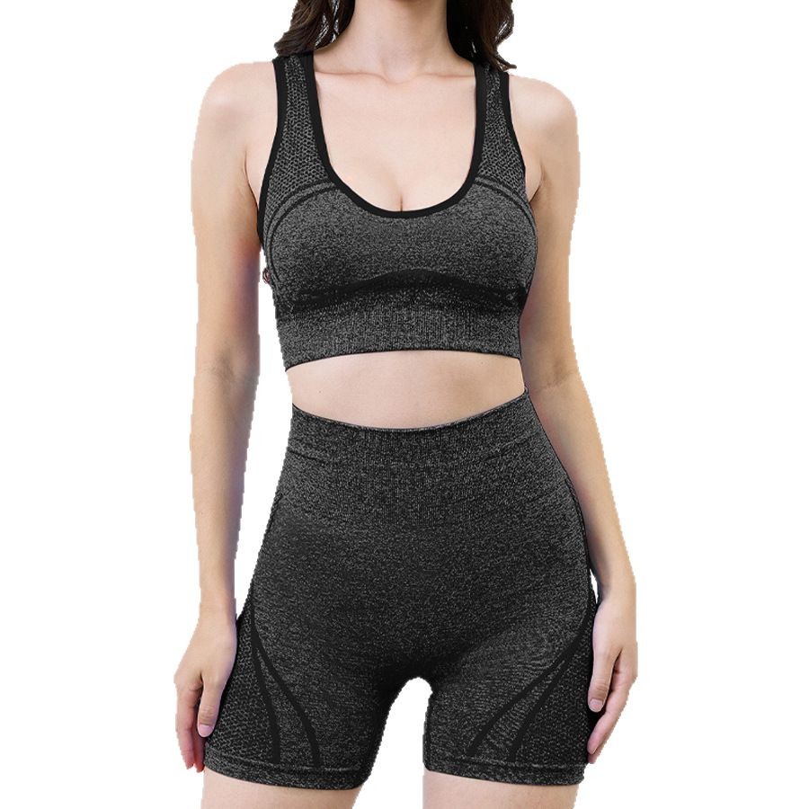 Traje de ropa de yoga de estilo deportivo transfronterizo, tejido sin costuras, abdomen elástico transpirable, levantamiento de caderas, cintura alta, mujeres de fitness de verano