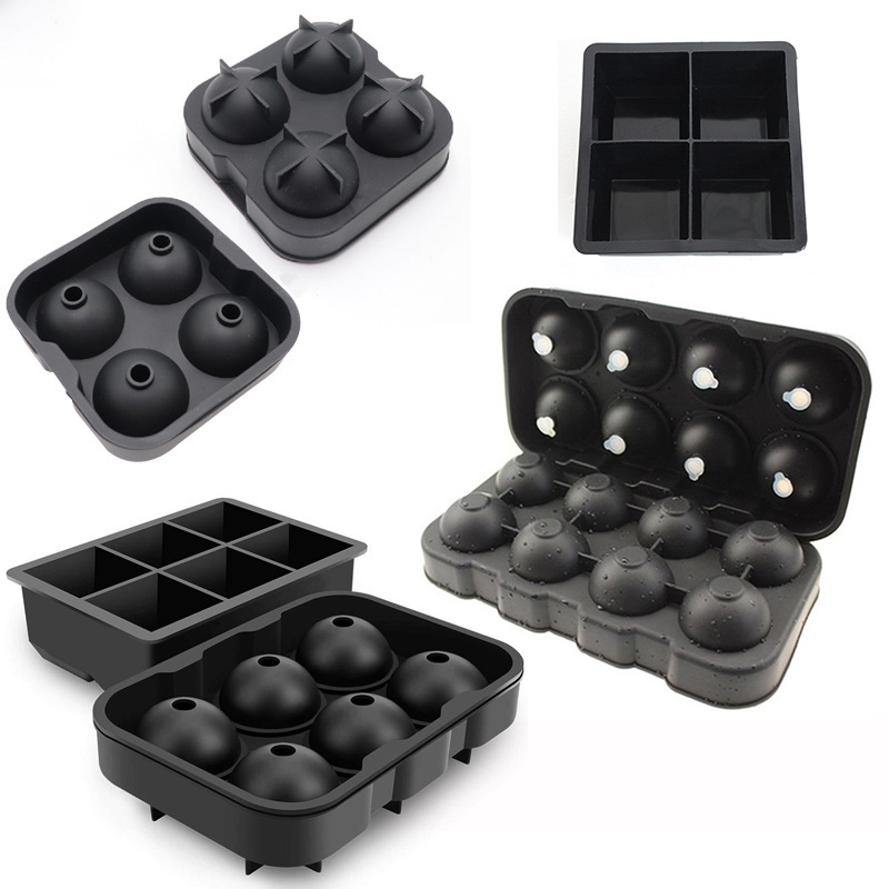 Molde de cubo de hielo de silicona molde de hockey sobre hielo 4 rejilla 4 Bola 6 rejilla 6 Bola 8 rejilla 8 bola caja de hielo cuadrado redondo cubo de hielo molde