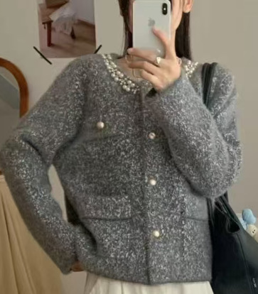 秋冬时尚撞色条纹棒球领拉链开衫毛衣女时尚通勤长袖针织衫外套|undefined