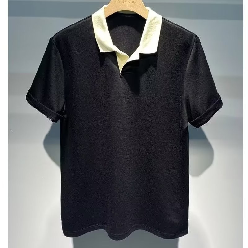Colisionante solapa 2024 nueva versión de camiseta coreana tendencia verano nueva camisa Polo simple para hombre camisa de media manga