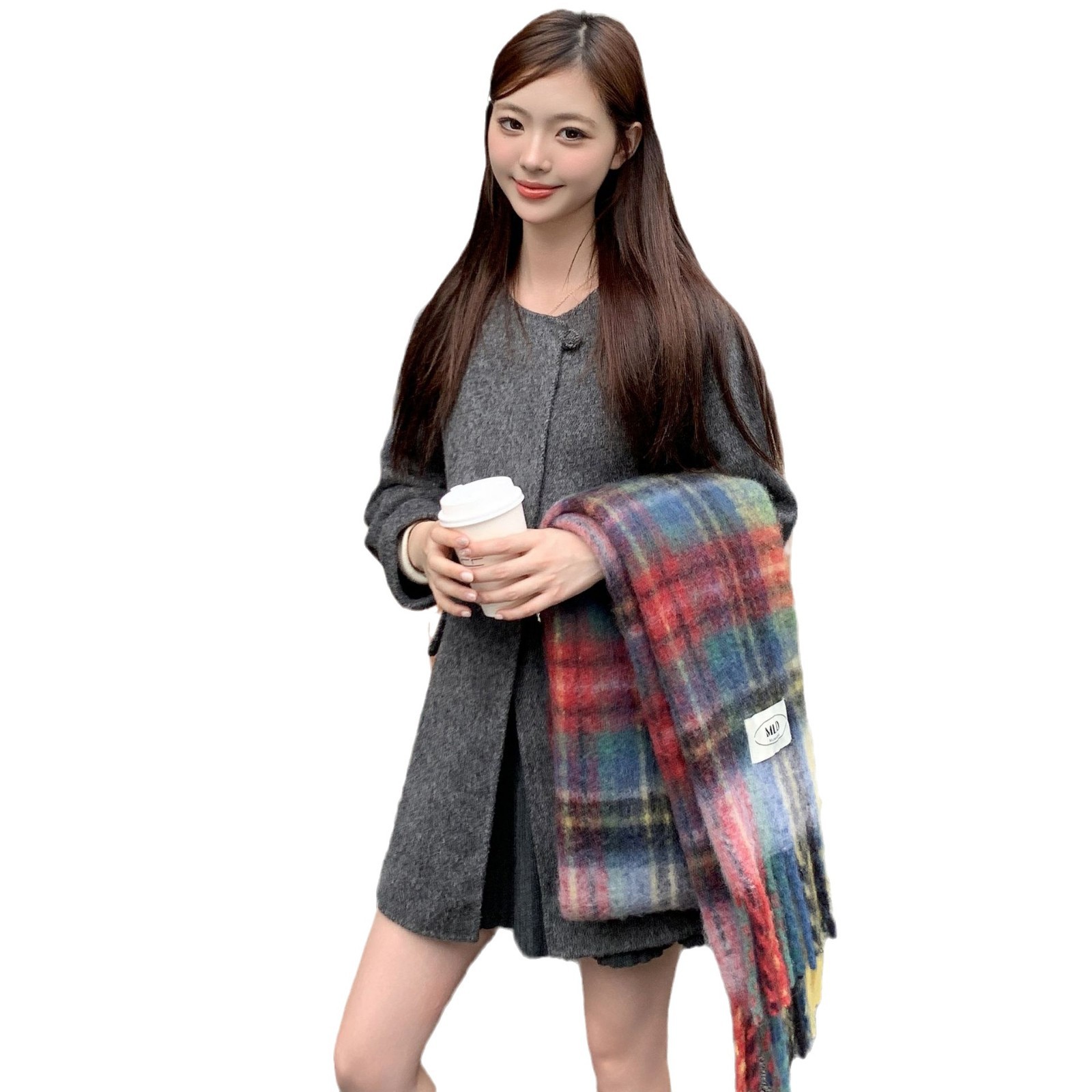 Otoño y invierno nuevo estilo de moda de cachemira salvaje color de contraste bordas gruesas calentamiento cuello coreano bufandas a cuadrícula arco iris para mujeres