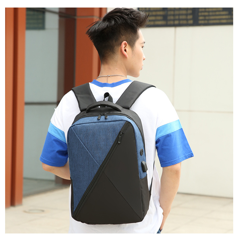 New simple and individual color-blocked backpack, large-capacity fashionable and trendy backpack, business commuting, student computer schoolbag undefined