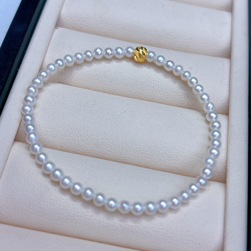 Versatile Freshwater Ak Bracelet, 3-4mm Strong Luster Cold White Near-Round, Very Slightly Flawed, High Quality, Light Luxury, Niche