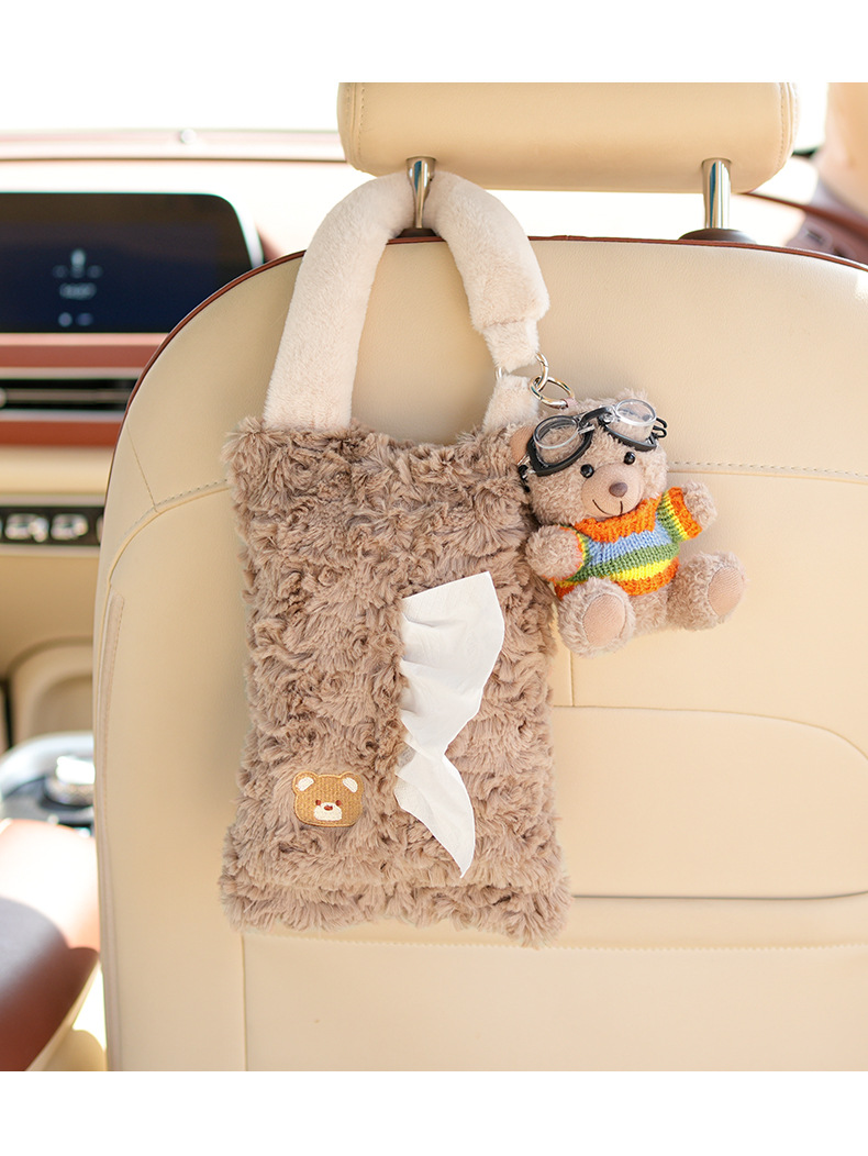 Car Tissue Box, Car Seat Back Tissue Hanging Bag, Cute Plush Car Doll Tissue Box, Car Decoration Supplies