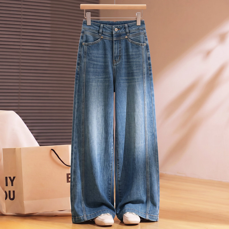 Blue high-waisted vintage jeans for women, autumn 2026 new style, high-end, loose, super stylish, cropped wide-leg pants Blue high-waisted vintage jeans for women, autumn 2026 new style, high-end, loose, super stylish, cropped wide-leg pants