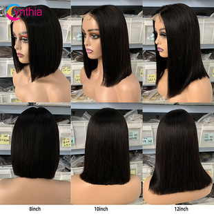 EuropeAn And AmericAn LAdies 2*6Kim closure NAturAl Color 12A BOB HeAdgeAr Human hair wigs