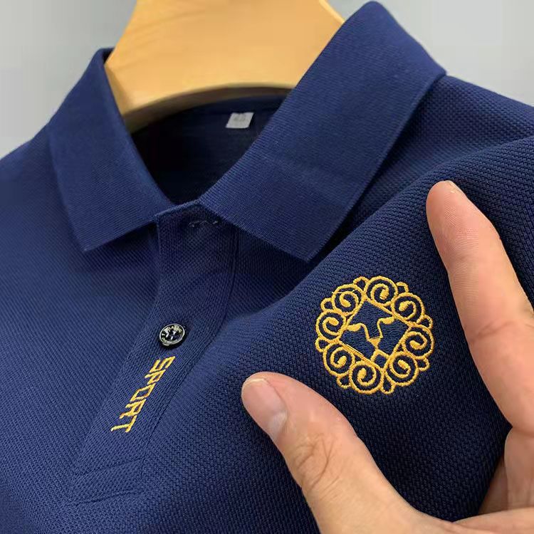 (Se admite la entrega de una pieza) Camiseta de manga corta para hombre de verano bordada camisa de polo de talla grande de negocios de moda Comercio exterior Al por mayor