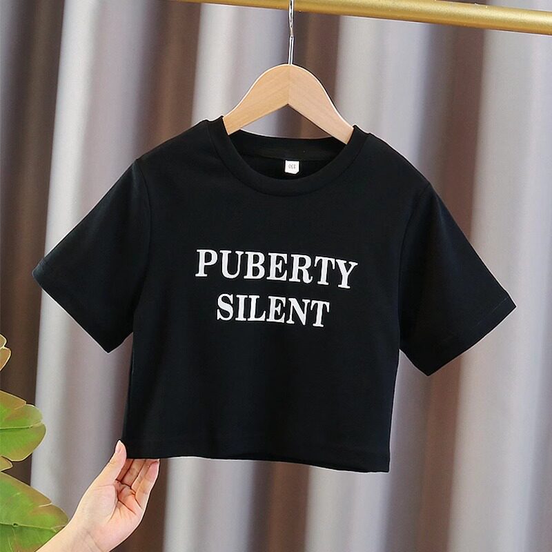 纯棉女童短款高腰T恤夏季新款衣服中大儿童洋气短袖网红炸街上衣t