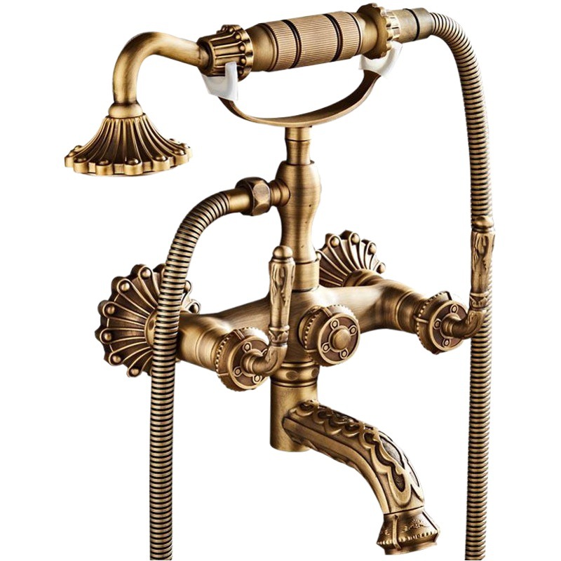 Cobre antiguo ducha simple estilo europeo teléfono ducha traje de mano montado en la pared boquilla bañera grifo retro transfronteriza