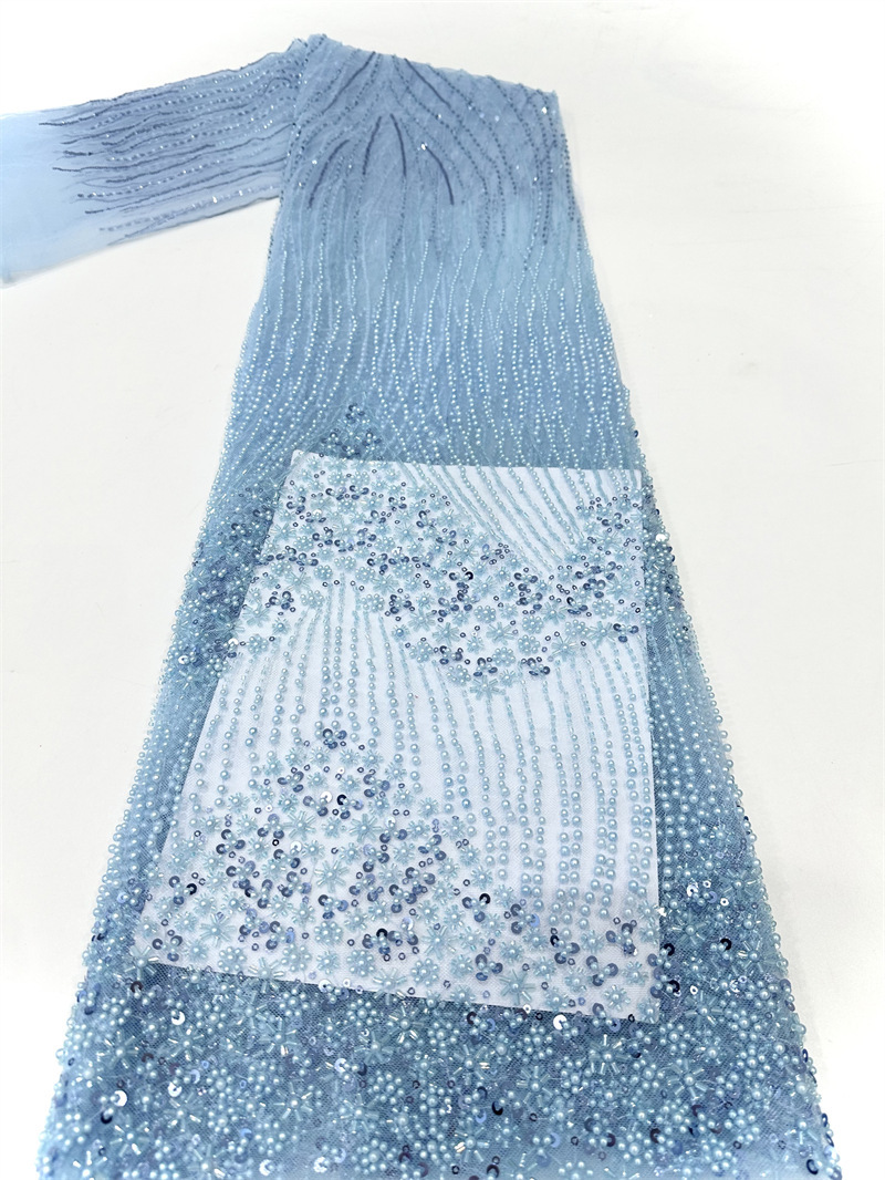 Industria pesada ligera lujoso vestido de boda tridimensional vestido de moda cena larga tela bordada alta perlas tela de lenteja