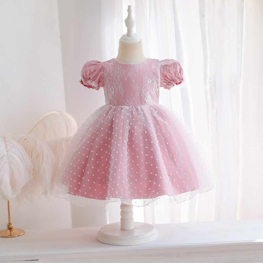 速卖通宝宝周岁礼服泡泡袖公主连衣裙甜美婚礼花童裙baby dress|ms
