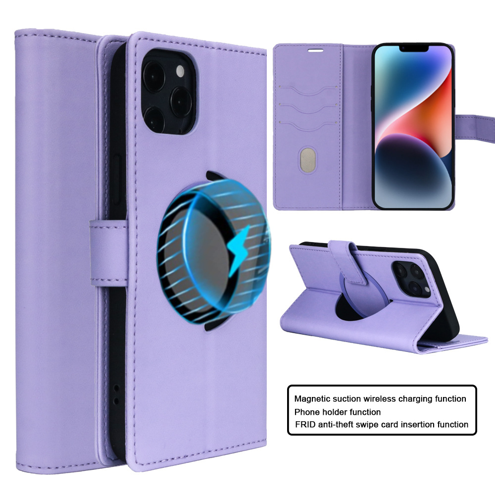 适用苹果14插卡手机皮套iPhone14pro磁吸手机壳翻盖纯手工保护套