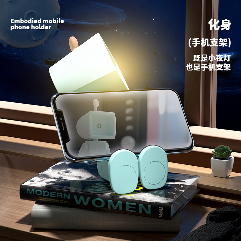 太空人磁吸小夜灯 led迷你机器人带电池书灯 桌面积木摆件氛围灯|undefined