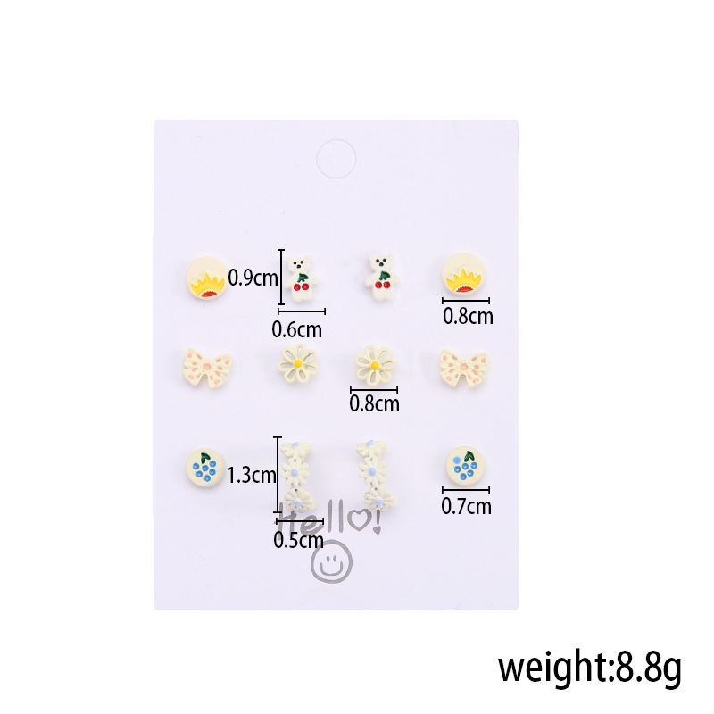 Sweet Animal Flower Bow Knot Plastic Resin Womenu0027S Ear Studs 6 Pairs