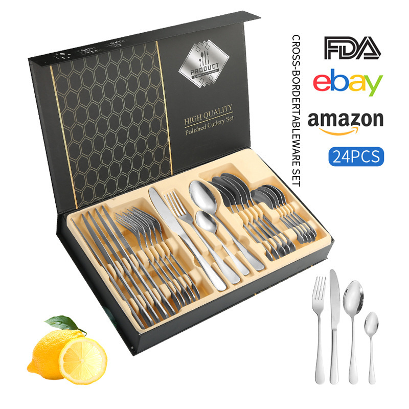 Juego de vajilla de acero inoxidable de Amazon transfronterizo 1010 Cuchillos, tenedores y cucharas de comida occidental Juego de 24 piezas Cuchillos y cucharas de bistec