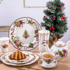 卸売りヨーロッパ式輸出クロスボーダー陶磁器食器皿セット創意レリーフ皿クリスマスプレゼント骨磁器食器