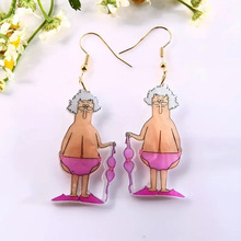 跨境欧美新款老人耳环粉色内衣和长鼻子老人设计搞怪创意卡通耳饰