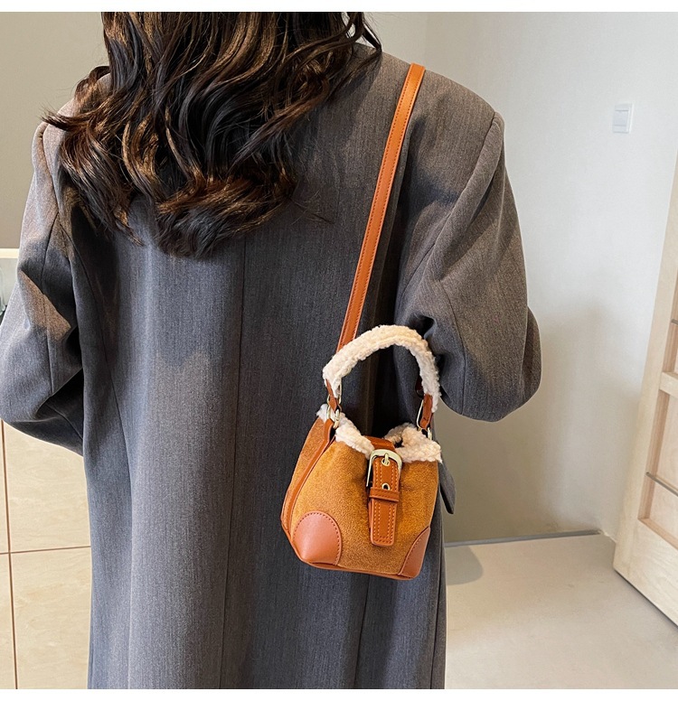 Lambskin mini bucket bag, Maillard suede retro handbag, 2024 new style, single-shoulder crossbody handbag undefined