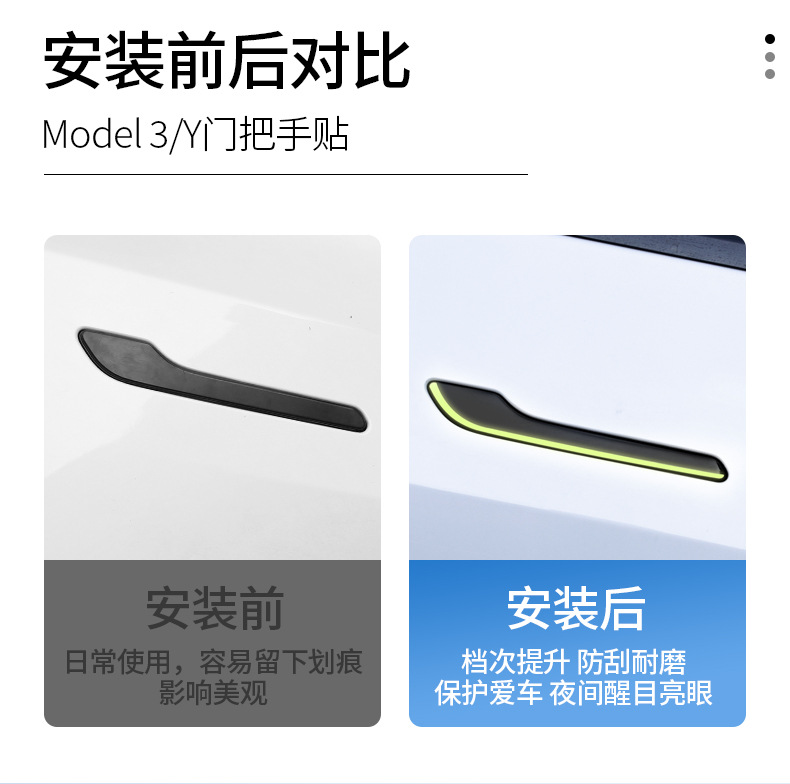 Suitable for the Updated Version of Model Y/3/Yl Tesla Door Handle Decorative Stickers, Luminous Anti-Scratch Door Handle Stickers
