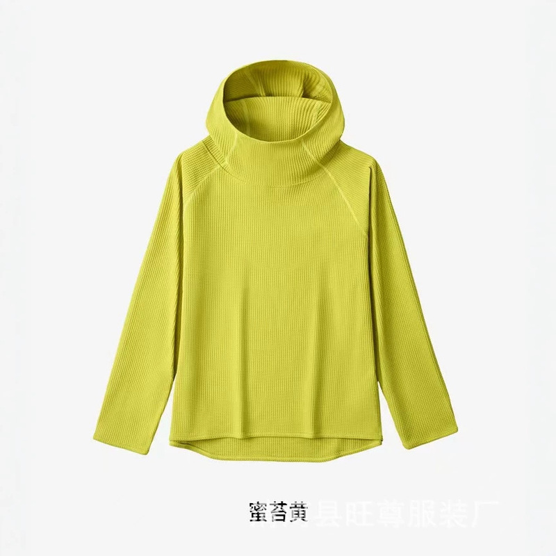 Waffle knit base shirt for men and women, outdoor autumn and winter couple's style, loose-fitting hooded sweatshirt pullover