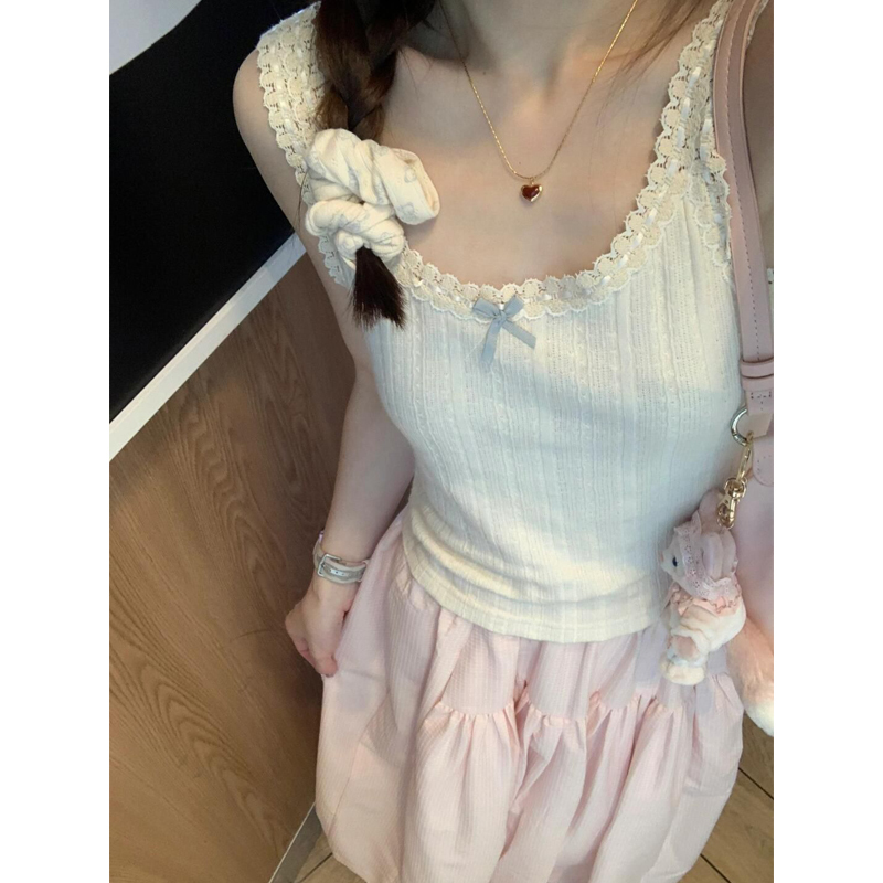 Bow Lace Bm Style Camisole Women's Cashmere Knitted Beautiful Back Summer Outer Wear Slim-fit Inner Top