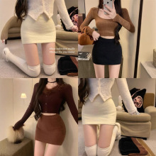 纯色针织半身裙女秋冬季新款辣妹纯欲风裙子松紧性感高腰包臀短裙