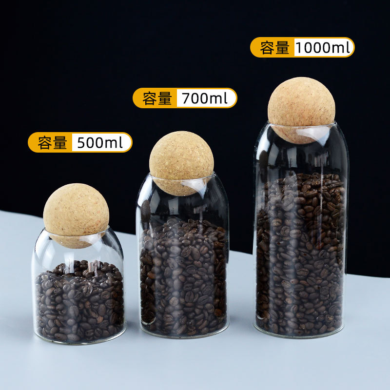 Frasco de almacenamiento de vidrio transparente tarro de té frasco de vidrio de corcho esférico Frasco de almacenamiento de granos de frutas secas de cocina
