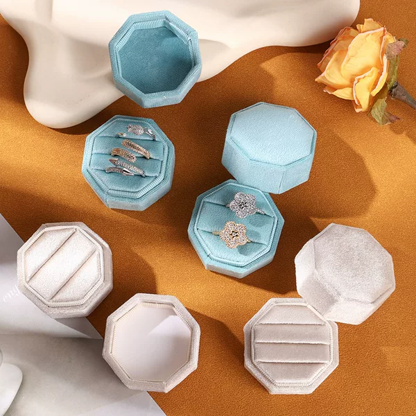 Factory direct velvet ring box octagonal velvet jewelry box flannel packaging box wholesale in stock quick hair
