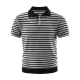ZF8122-D美式条纹针织POLO衫夏季撞色老钱风短袖T恤休闲上衣，男装针织衫/毛衣，星座614